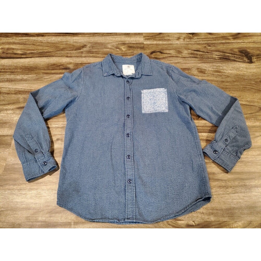 On The Byas Men's Medium Casual Button Down Shirt 100% Cotton Blue LS